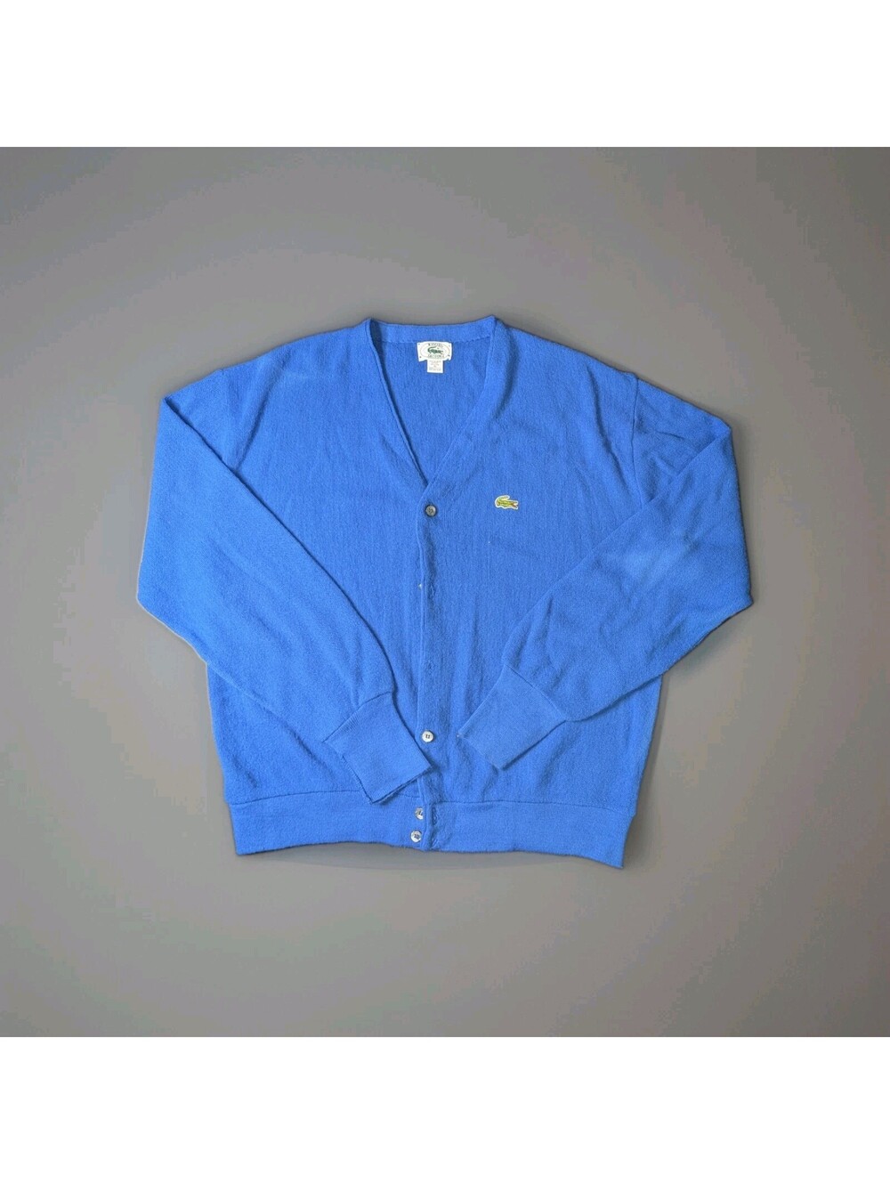 Vintage Izod Lacoste Cardigan Sweater Mens XL Blue Knit USA Made Acrylic